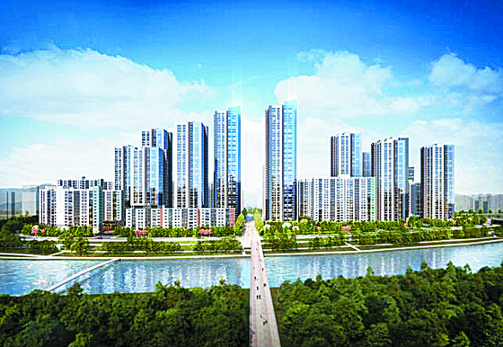 강남 한강변 재건축 아파트 조감도. 한 번 사면 되팔기 어려운 구조에서, 사람들은 이왕이면 제일 좋은 하나를 산다.